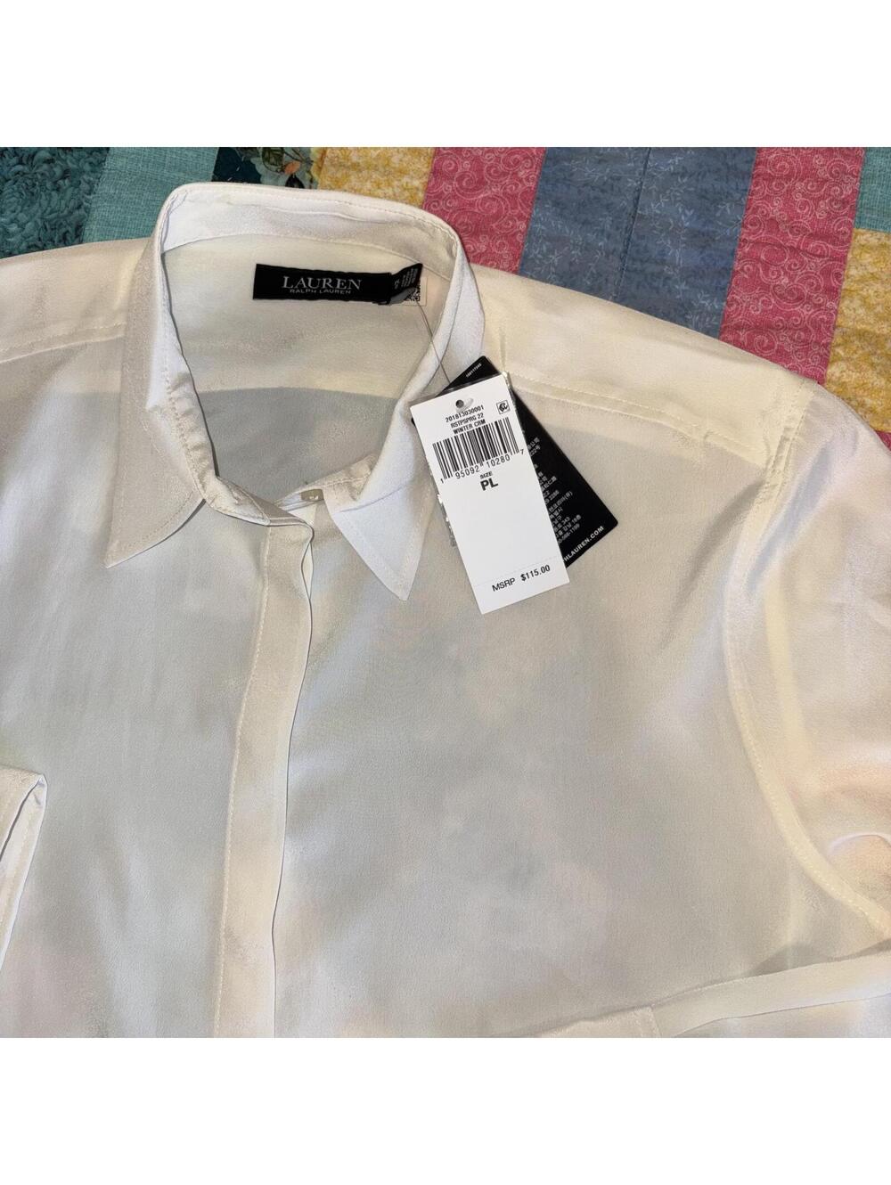 Lauren Ralph Lauren NEW $115 Womans Sz PL White Long Sleeve Button-Up Shirt Work - Picture 2 of 9